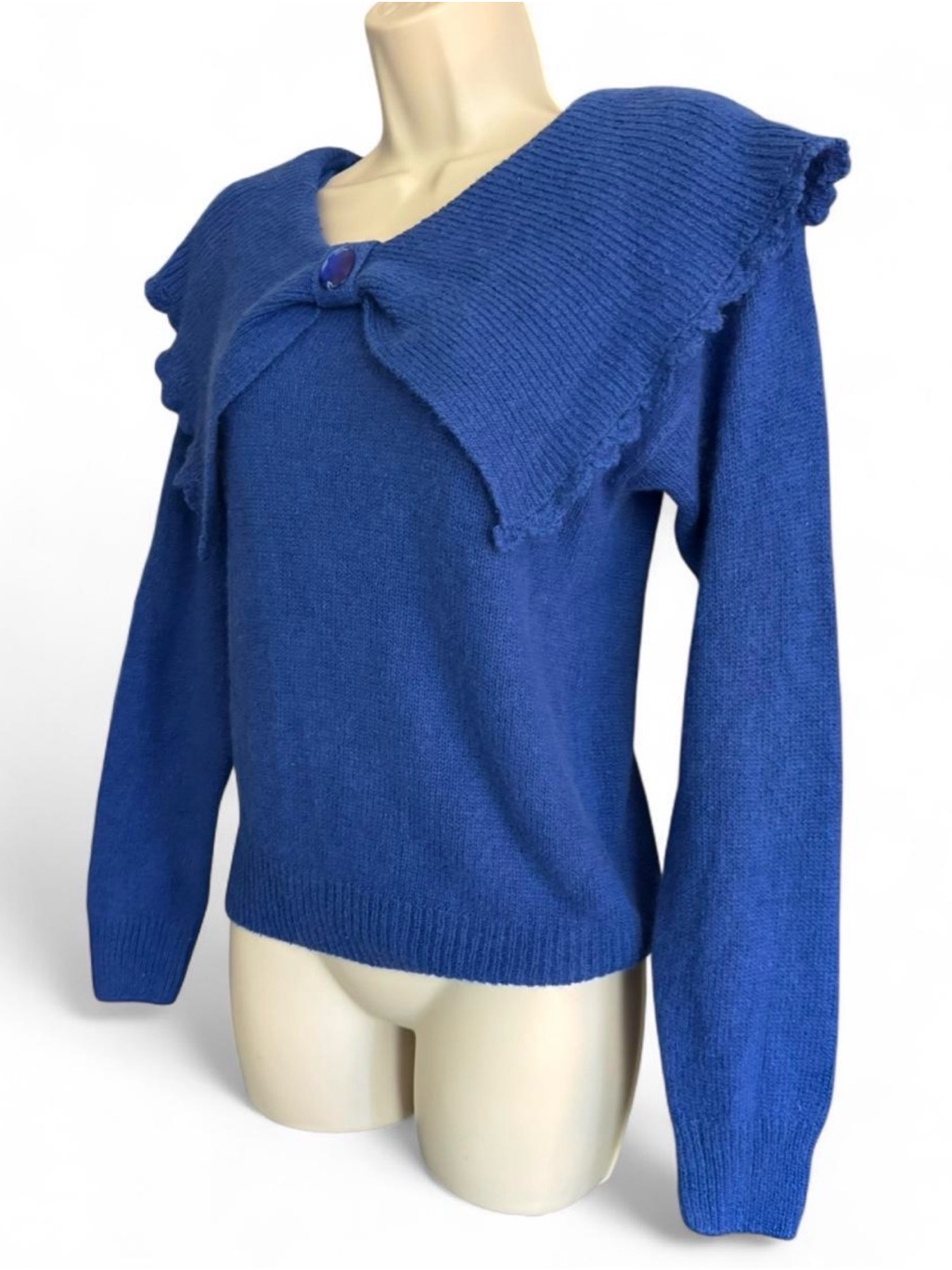 Vintage Bramble Lane Deadstock Silk Angora Sailor Collar Sweater Blue Medium